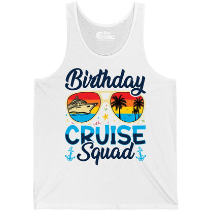 Birthday Cruise Shirt - Retro Cruise Squad Birthday Trip Apparel (Tank Top) in White - Birthday Cruise Squad Retro Sunglasses Tropical Group Shirt