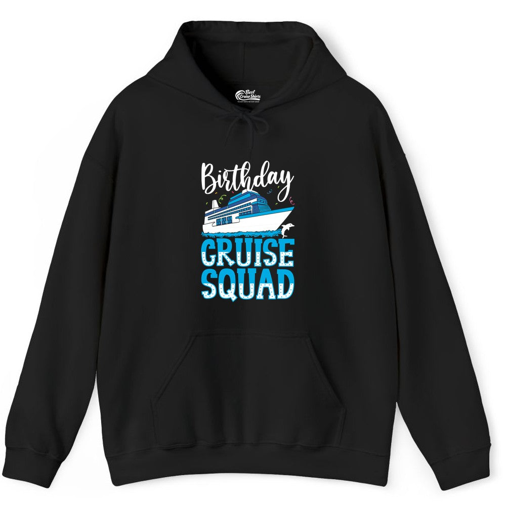 Birthday Cruise Shirt - Fun Group Cruise Squad Apparel for Vacations (Hoodie) in Black - Birthday Cruise Squad Shirt - Nautical Celebration with Dolphin Accents
