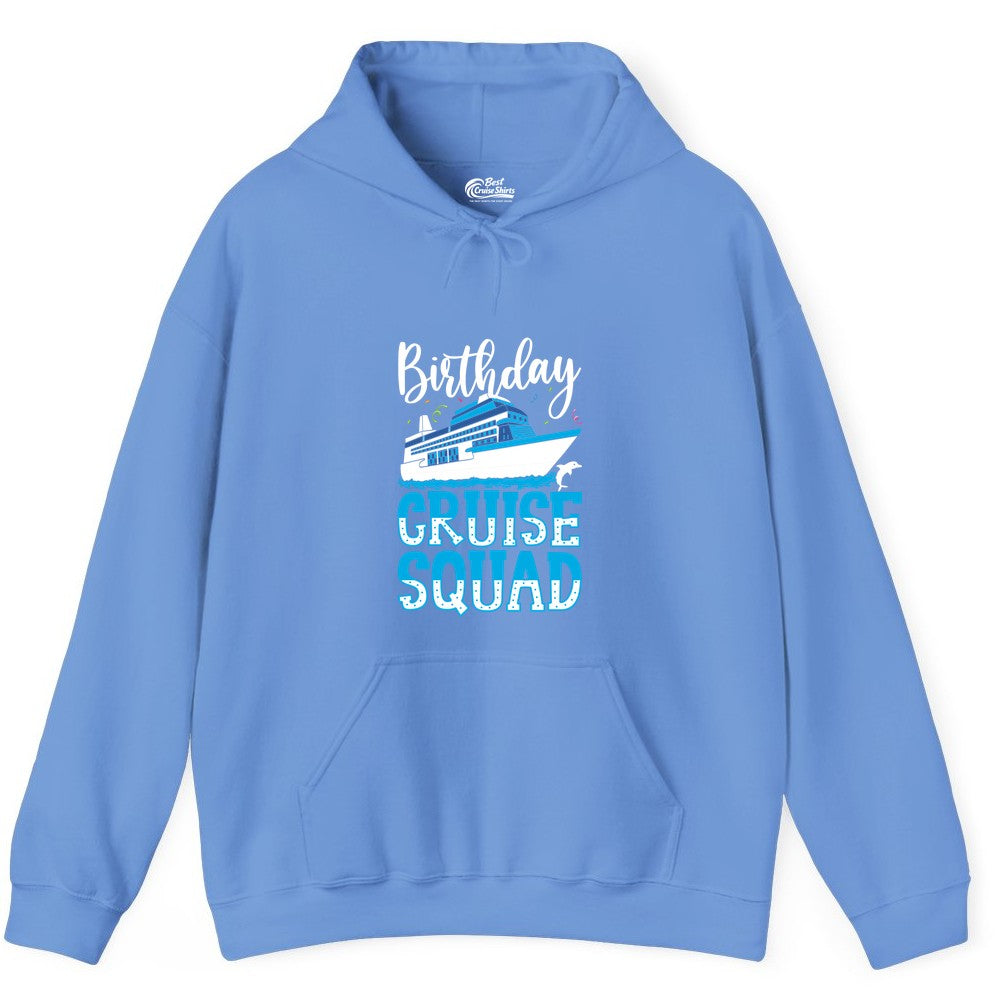 Birthday Cruise Shirt - Fun Group Cruise Squad Apparel for Vacations (Hoodie) in Carolina Blue - Birthday Cruise Squad Shirt - Nautical Celebration with Dolphin Accents