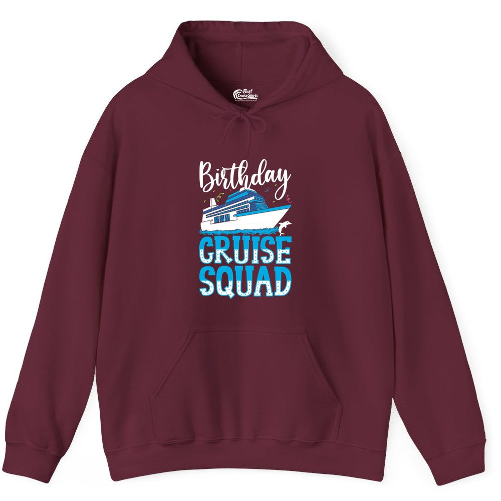 Birthday Cruise Shirt - Fun Group Cruise Squad Apparel for Vacations (Hoodie) in Maroon - Birthday Cruise Squad Shirt - Nautical Celebration with Dolphin Accents