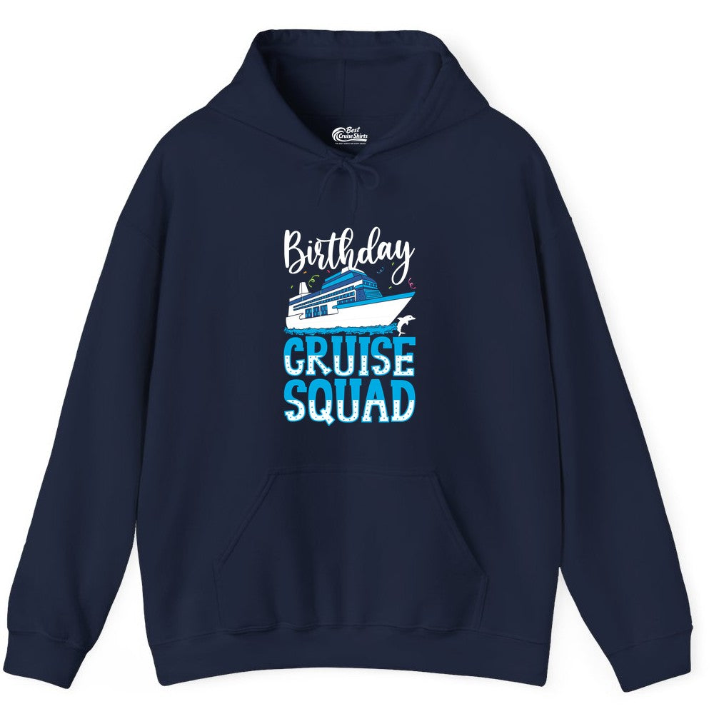 Birthday Cruise Shirt - Fun Group Cruise Squad Apparel for Vacations (Hoodie) in Navy - Birthday Cruise Squad Shirt - Nautical Celebration with Dolphin Accents