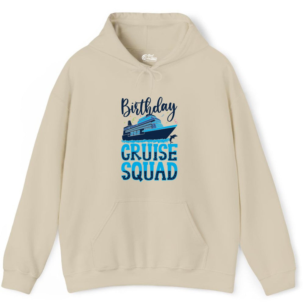 Birthday Cruise Shirt - Fun Group Cruise Squad Apparel for Vacations (Hoodie) in Sand - Birthday Cruise Squad Shirt - Nautical Celebration with Dolphin Accents