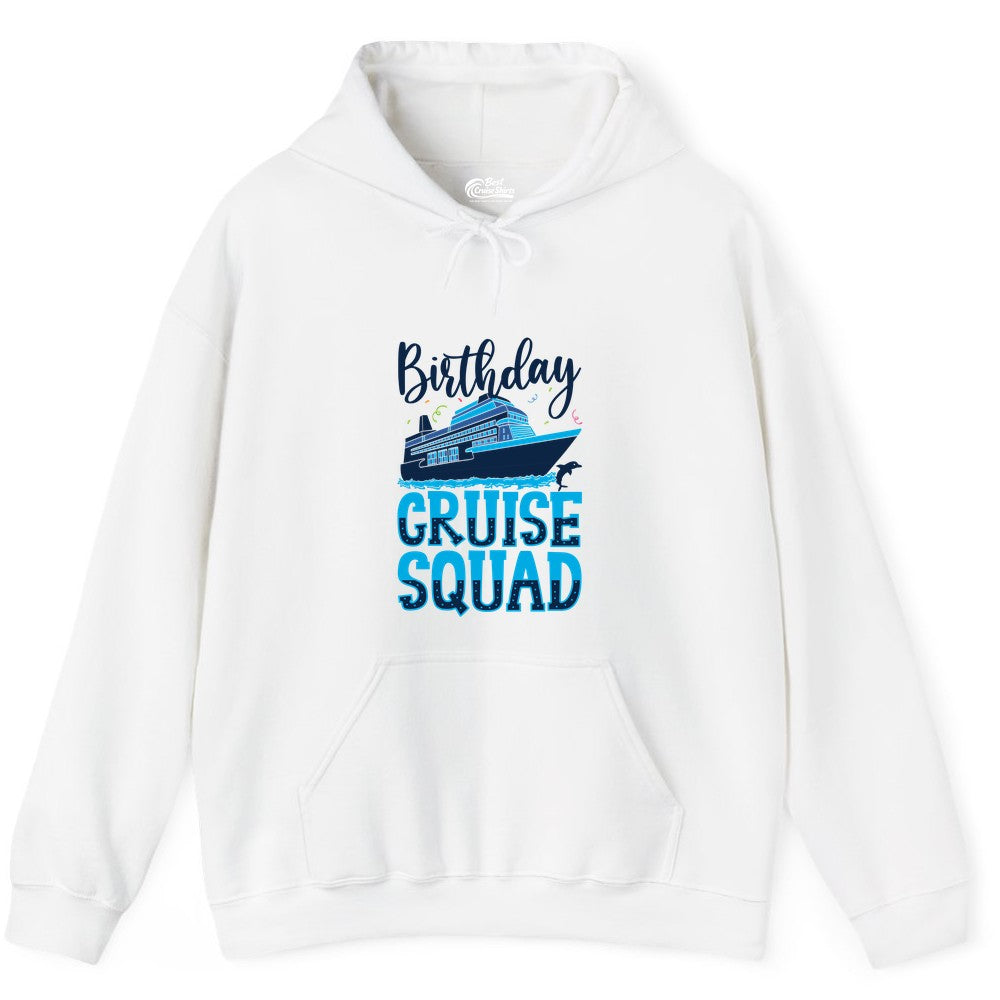 Birthday Cruise Shirt - Fun Group Cruise Squad Apparel for Vacations (Hoodie) in White - Birthday Cruise Squad Shirt - Nautical Celebration with Dolphin Accents