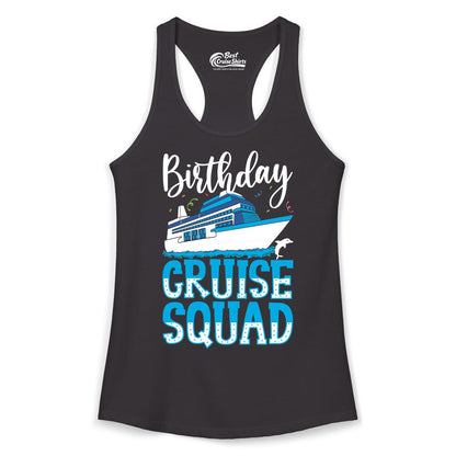 Birthday Cruise Shirt - Fun Group Cruise Squad Apparel for Vacations (Ladies Tank) in Black - Birthday Cruise Squad Shirt - Nautical Celebration with Dolphin Accents