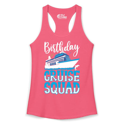 Birthday Cruise Shirt - Fun Group Cruise Squad Apparel for Vacations (Ladies Tank) in Hot Pink - Birthday Cruise Squad Shirt - Nautical Celebration with Dolphin Accents