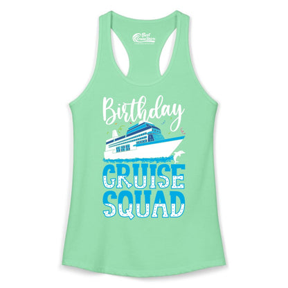 Birthday Cruise Shirt - Fun Group Cruise Squad Apparel for Vacations (Ladies Tank) in Solid Mint - Birthday Cruise Squad Shirt - Nautical Celebration with Dolphin Accents