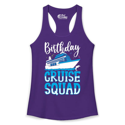 Birthday Cruise Shirt - Fun Group Cruise Squad Apparel for Vacations (Ladies Tank) in Solid Purple Rush - Birthday Cruise Squad Shirt - Nautical Celebration with Dolphin Accents