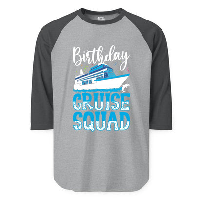 Birthday Cruise Shirt - Fun Group Cruise Squad Apparel for Vacations (Raglan) in Heather GreyHeather Charcoal - Birthday Cruise Squad Shirt - Nautical Celebration with Dolphin Accents