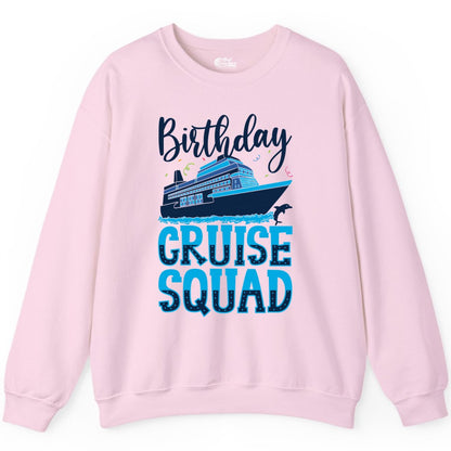 Birthday Cruise Shirt - Fun Group Cruise Squad Apparel for Vacations (Sweatshirt) in Light Pink - Birthday Cruise Squad Shirt - Nautical Celebration with Dolphin Accents