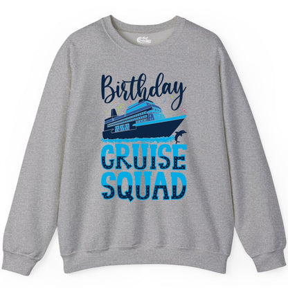 Birthday Cruise Shirt - Fun Group Cruise Squad Apparel for Vacations (Sweatshirt) in Sport Grey - Birthday Cruise Squad Shirt - Nautical Celebration with Dolphin Accents