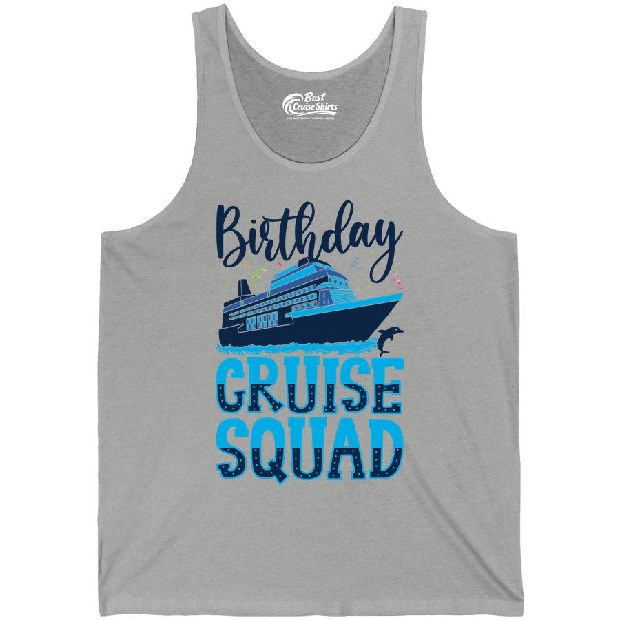 Birthday Cruise Shirt - Fun Group Cruise Squad Apparel for Vacations (Tank Top) in Athletic Heather - Birthday Cruise Squad Shirt - Nautical Celebration with Dolphin Accents