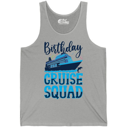 Birthday Cruise Shirt - Fun Group Cruise Squad Apparel for Vacations (Tank Top) in Athletic Heather - Birthday Cruise Squad Shirt - Nautical Celebration with Dolphin Accents