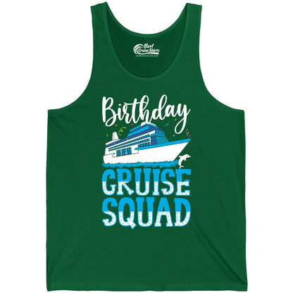Birthday Cruise Shirt - Fun Group Cruise Squad Apparel for Vacations (Tank Top) in Kelly - Birthday Cruise Squad Shirt - Nautical Celebration with Dolphin Accents