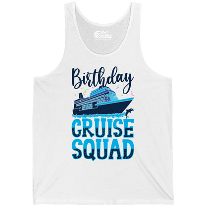 Birthday Cruise Shirt - Fun Group Cruise Squad Apparel for Vacations (Tank Top) in White - Birthday Cruise Squad Shirt - Nautical Celebration with Dolphin Accents