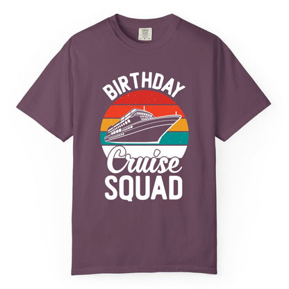 Birthday Cruise Squad Shirt - Retro Sunset Group Cruise Party Tee (Comfort Color) in Berry - Birthday Cruise Squad Retro Sunset Distressed Cruise Ship Shirt