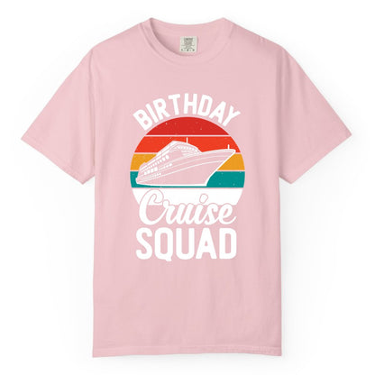Birthday Cruise Squad Shirt - Retro Sunset Group Cruise Party Tee (Comfort Color) in Blossom - Birthday Cruise Squad Retro Sunset Distressed Cruise Ship Shirt