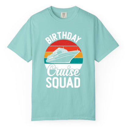Birthday Cruise Squad Shirt - Retro Sunset Group Cruise Party Tee (Comfort Color) in Chalky Mint - Birthday Cruise Squad Retro Sunset Distressed Cruise Ship Shirt