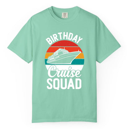 Birthday Cruise Squad Shirt - Retro Sunset Group Cruise Party Tee (Comfort Color) in Island Reef - Birthday Cruise Squad Retro Sunset Distressed Cruise Ship Shirt