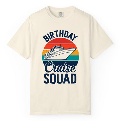 Birthday Cruise Squad Shirt - Retro Sunset Group Cruise Party Tee (Comfort Color) in Ivory - Birthday Cruise Squad Retro Sunset Distressed Cruise Ship Shirt