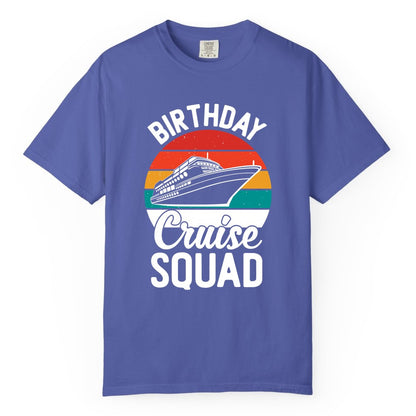 Birthday Cruise Squad Shirt - Retro Sunset Group Cruise Party Tee (Comfort Color) in Periwinkle - Birthday Cruise Squad Retro Sunset Distressed Cruise Ship Shirt