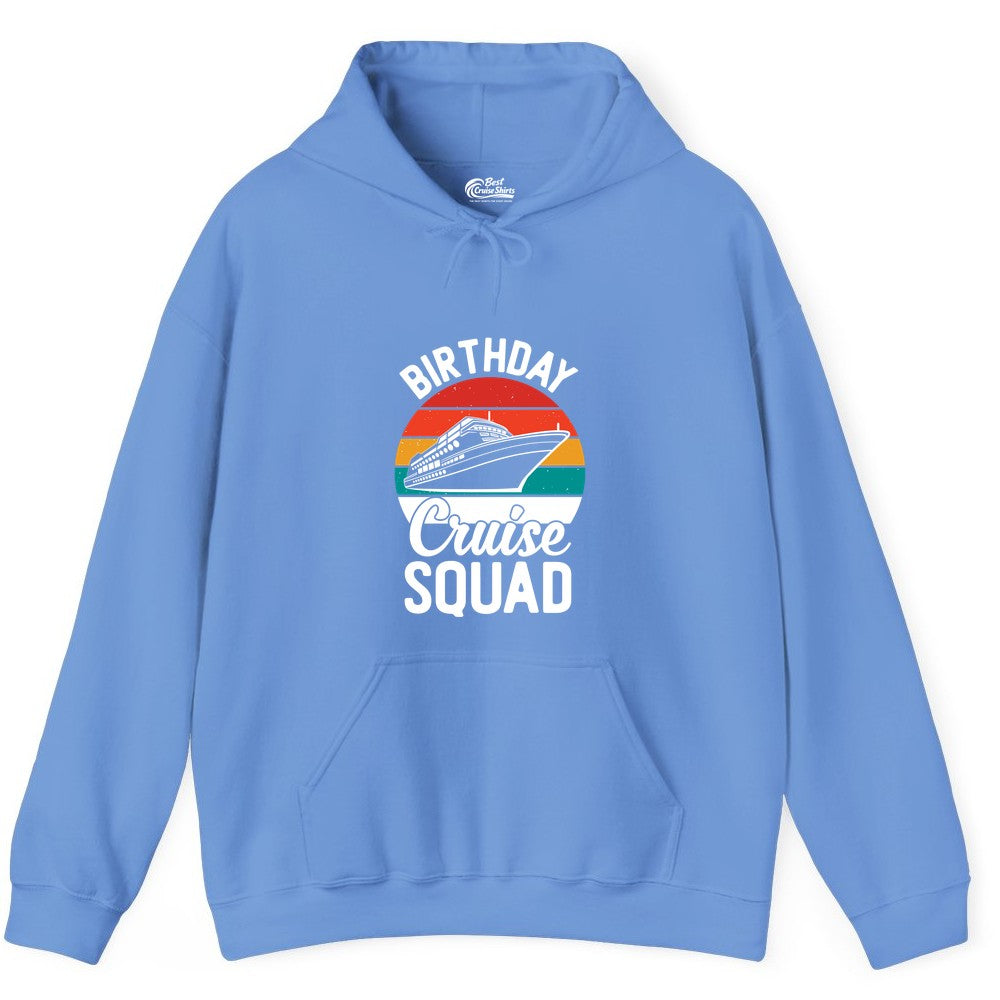 Birthday Cruise Squad Shirt - Retro Sunset Group Cruise Party Tee (Hoodie) in Carolina Blue - Birthday Cruise Squad Retro Sunset Distressed Cruise Ship Shirt
