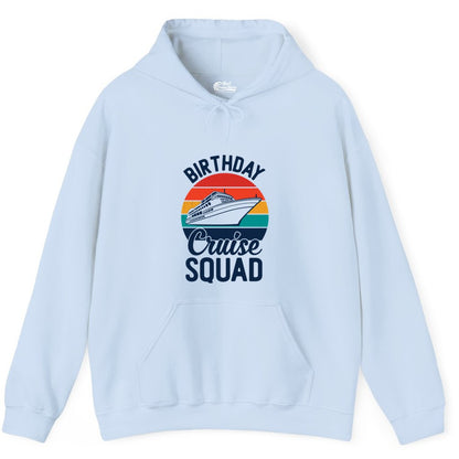 Birthday Cruise Squad Shirt - Retro Sunset Group Cruise Party Tee (Hoodie) in Light Blue - Birthday Cruise Squad Retro Sunset Distressed Cruise Ship Shirt