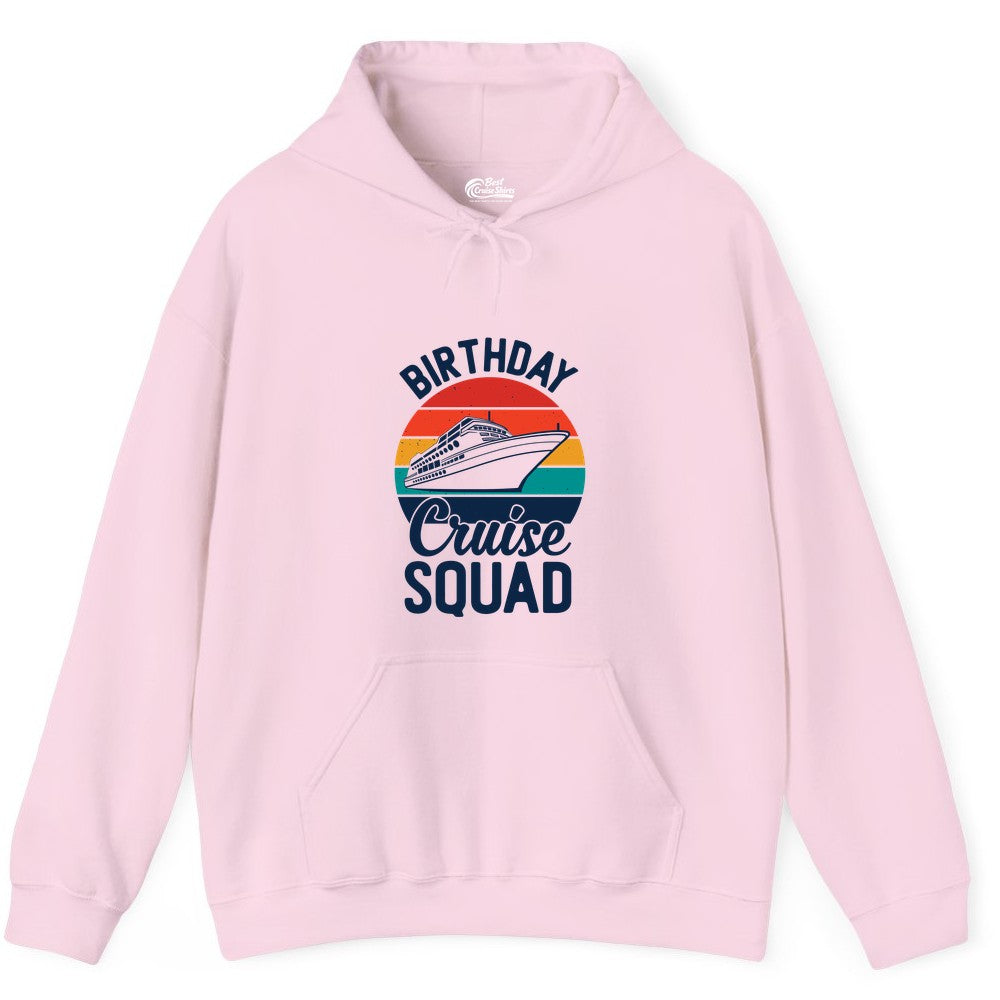 Birthday Cruise Squad Shirt - Retro Sunset Group Cruise Party Tee (Hoodie) in Light Pink - Birthday Cruise Squad Retro Sunset Distressed Cruise Ship Shirt