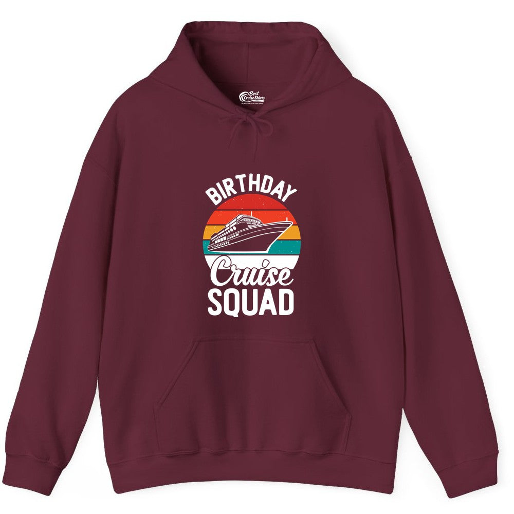 Birthday Cruise Squad Shirt - Retro Sunset Group Cruise Party Tee (Hoodie) in Maroon - Birthday Cruise Squad Retro Sunset Distressed Cruise Ship Shirt