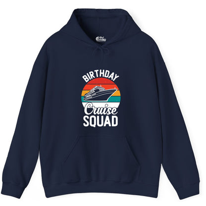 Birthday Cruise Squad Shirt - Retro Sunset Group Cruise Party Tee (Hoodie) in Navy - Birthday Cruise Squad Retro Sunset Distressed Cruise Ship Shirt