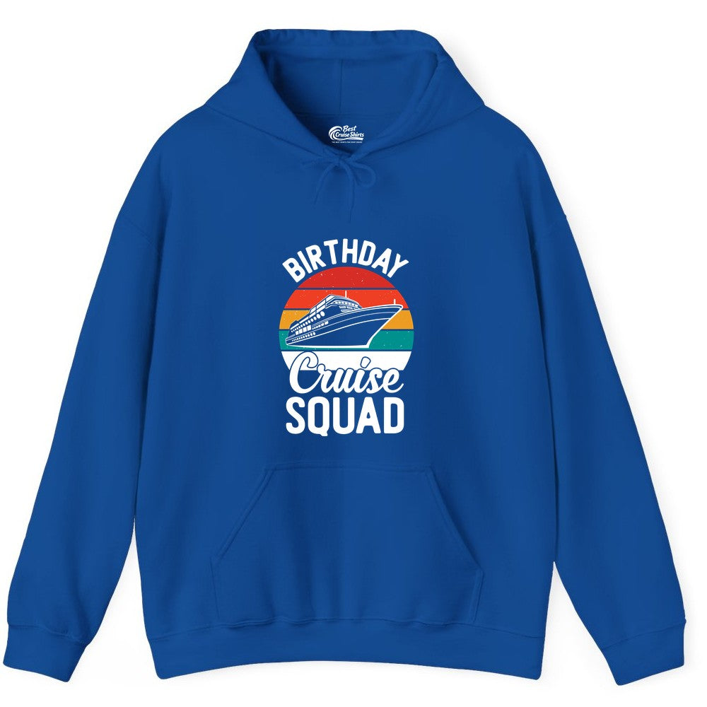 Birthday Cruise Squad Shirt - Retro Sunset Group Cruise Party Tee (Hoodie) in Royal - Birthday Cruise Squad Retro Sunset Distressed Cruise Ship Shirt