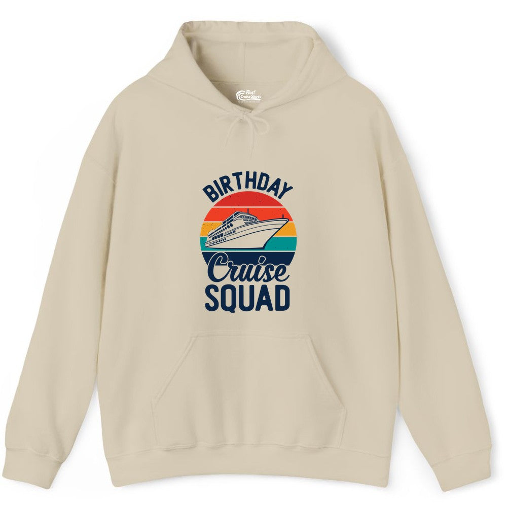 Birthday Cruise Squad Shirt - Retro Sunset Group Cruise Party Tee (Hoodie) in Sand - Birthday Cruise Squad Retro Sunset Distressed Cruise Ship Shirt