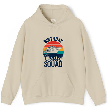 Birthday Cruise Squad Shirt - Retro Sunset Group Cruise Party Tee (Hoodie) in Sand - Birthday Cruise Squad Retro Sunset Distressed Cruise Ship Shirt