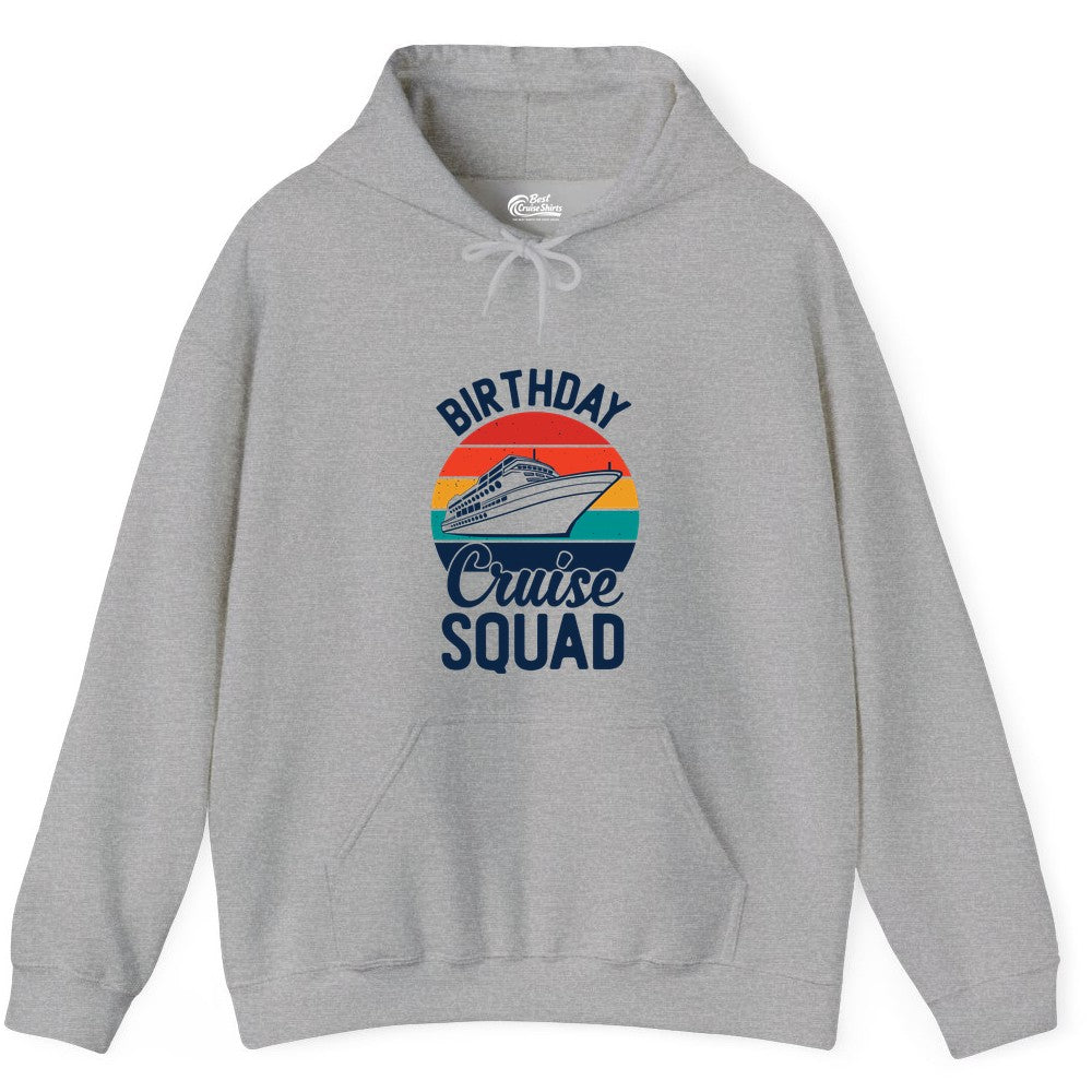 Birthday Cruise Squad Shirt - Retro Sunset Group Cruise Party Tee (Hoodie) in Sport Grey - Birthday Cruise Squad Retro Sunset Distressed Cruise Ship Shirt