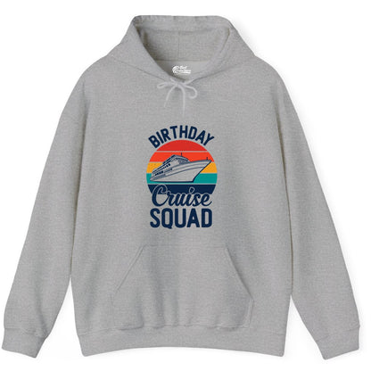 Birthday Cruise Squad Shirt - Retro Sunset Group Cruise Party Tee (Hoodie) in Sport Grey - Birthday Cruise Squad Retro Sunset Distressed Cruise Ship Shirt