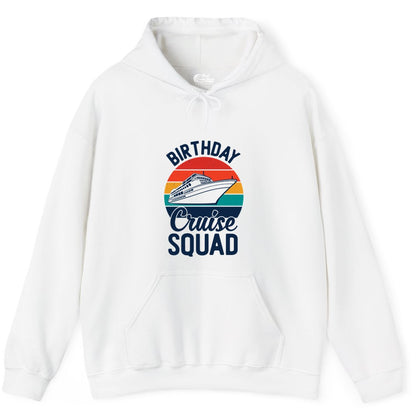 Birthday Cruise Squad Shirt - Retro Sunset Group Cruise Party Tee (Hoodie) in White - Birthday Cruise Squad Retro Sunset Distressed Cruise Ship Shirt