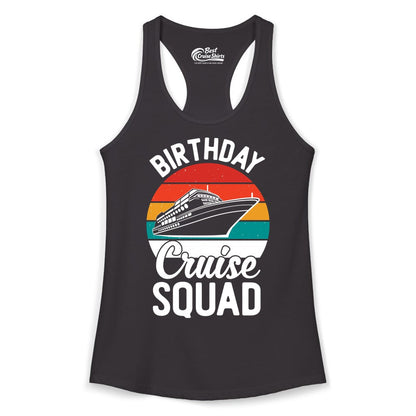 Birthday Cruise Squad Shirt - Retro Sunset Group Cruise Party Tee (Ladies Tank) in Black - Birthday Cruise Squad Retro Sunset Distressed Cruise Ship Shirt