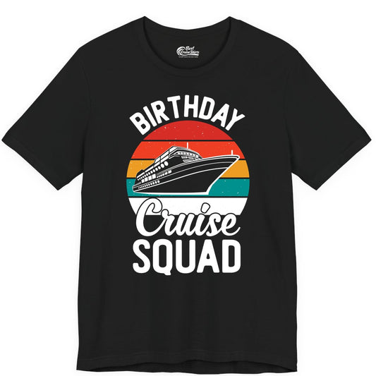 Birthday Cruise Squad Shirt - Retro Sunset Group Cruise Party Tee (Premium Tee) in Black - Birthday Cruise Squad Retro Sunset Distressed Cruise Ship Shirt