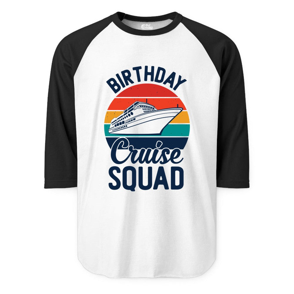 Birthday Cruise Squad Shirt - Retro Sunset Group Cruise Party Tee (Raglan) in WhiteBlack - Birthday Cruise Squad Retro Sunset Distressed Cruise Ship Shirt