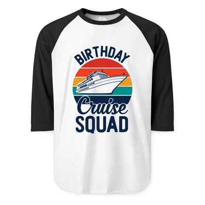 Birthday Cruise Squad Shirt - Retro Sunset Group Cruise Party Tee (Raglan) in WhiteBlack - Birthday Cruise Squad Retro Sunset Distressed Cruise Ship Shirt