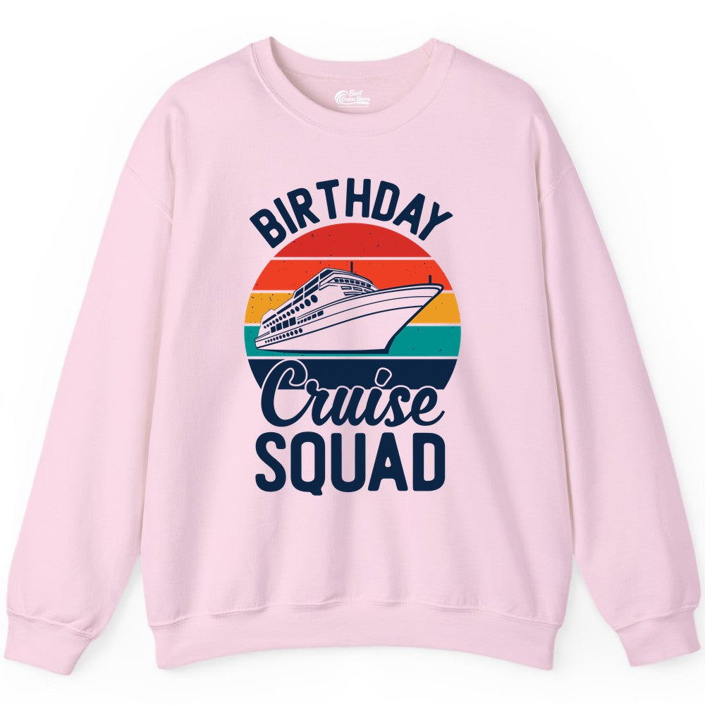 Birthday Cruise Squad Shirt - Retro Sunset Group Cruise Party Tee (Sweatshirt) in Light Pink - Birthday Cruise Squad Retro Sunset Distressed Cruise Ship Shirt