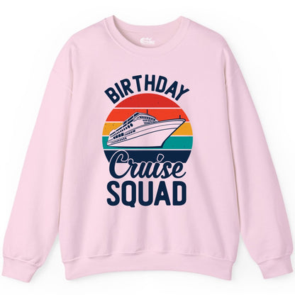 Birthday Cruise Squad Shirt - Retro Sunset Group Cruise Party Tee (Sweatshirt) in Light Pink - Birthday Cruise Squad Retro Sunset Distressed Cruise Ship Shirt