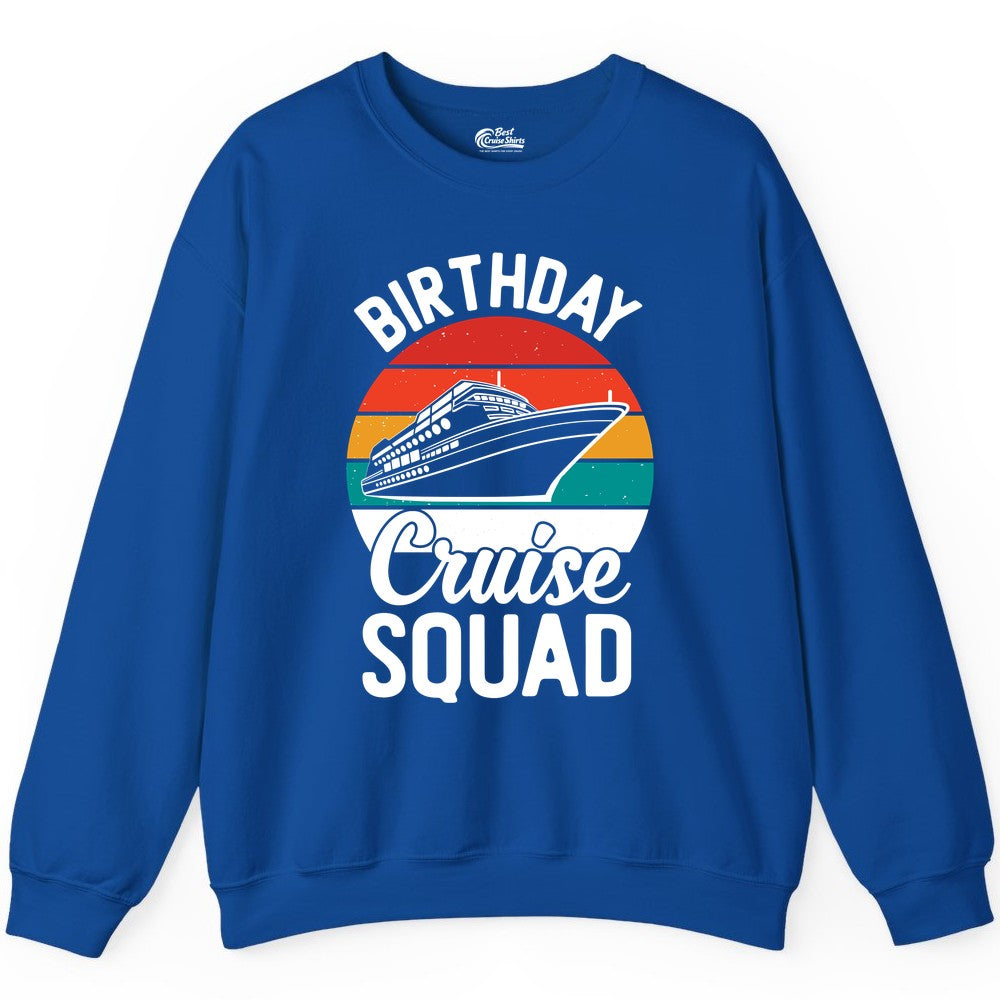 Birthday Cruise Squad Shirt - Retro Sunset Group Cruise Party Tee (Sweatshirt) in Royal - Birthday Cruise Squad Retro Sunset Distressed Cruise Ship Shirt