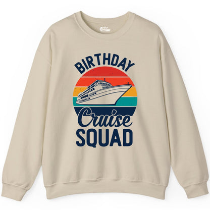Birthday Cruise Squad Shirt - Retro Sunset Group Cruise Party Tee (Sweatshirt) in Sand - Birthday Cruise Squad Retro Sunset Distressed Cruise Ship Shirt