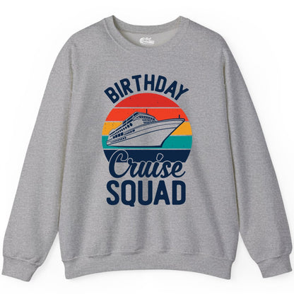 Birthday Cruise Squad Shirt - Retro Sunset Group Cruise Party Tee (Sweatshirt) in Sport Grey - Birthday Cruise Squad Retro Sunset Distressed Cruise Ship Shirt