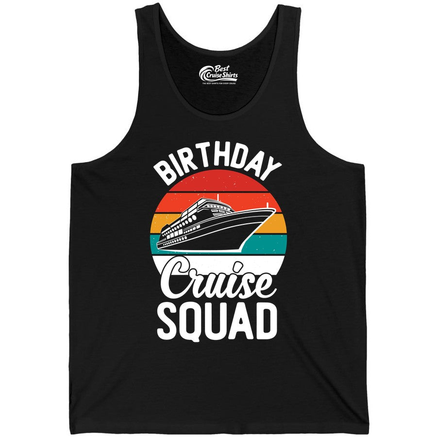 Birthday Cruise Squad Shirt - Retro Sunset Group Cruise Party Tee (Tank Top) in Black - Birthday Cruise Squad Retro Sunset Distressed Cruise Ship Shirt