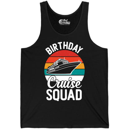 Birthday Cruise Squad Shirt - Retro Sunset Group Cruise Party Tee (Tank Top) in Black - Birthday Cruise Squad Retro Sunset Distressed Cruise Ship Shirt