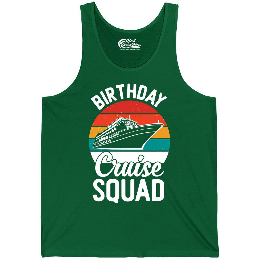 Birthday Cruise Squad Shirt - Retro Sunset Group Cruise Party Tee (Tank Top) in Kelly - Birthday Cruise Squad Retro Sunset Distressed Cruise Ship Shirt