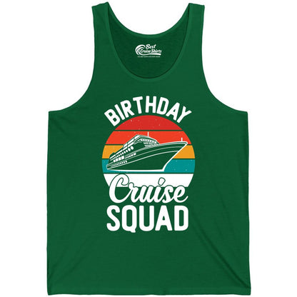 Birthday Cruise Squad Shirt - Retro Sunset Group Cruise Party Tee (Tank Top) in Kelly - Birthday Cruise Squad Retro Sunset Distressed Cruise Ship Shirt