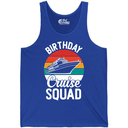 Birthday Cruise Squad Shirt - Retro Sunset Group Cruise Party Tee (Tank Top) in True Royal - Birthday Cruise Squad Retro Sunset Distressed Cruise Ship Shirt