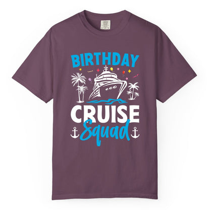 Birthday Cruise Squad Shirt - Tropical Birthday Cruise Apparel (Comfort Color) in Berry - Birthday Cruise Squad Shirt with Ship Palm Trees Balloons Nautical Icons